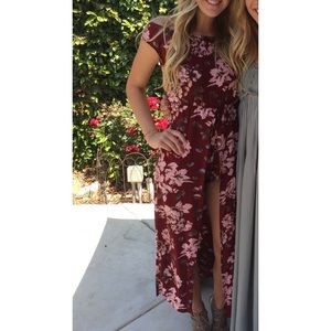 Red floral romper (WORN ONCE)